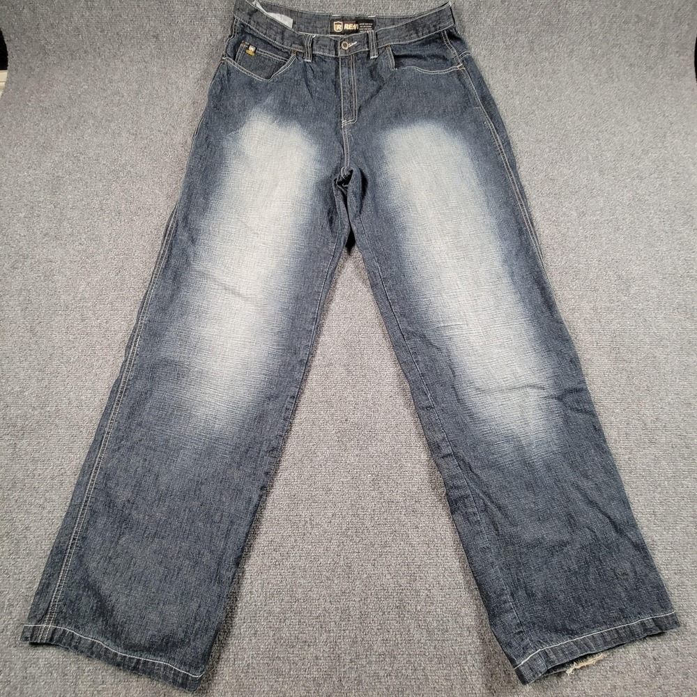 Reverb Baggy Jeans Men 38x34 Blue Medium Wash Loose Fit Straight Leg Denim Jeans